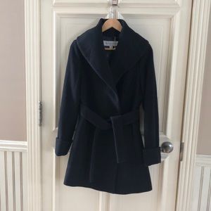 Trina Turk black wool shawl collar belted coat 4
